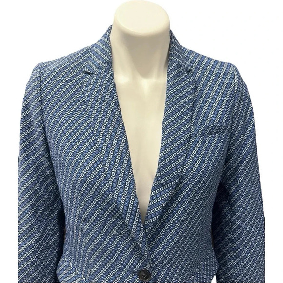 Banana Republic Geometric Blue Black White Blazer Jacket Business Career Preppy - Picture 2 of 10
